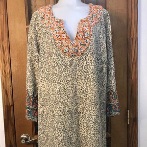 Almost New Embroidery floral Print  Midi Dress Size XL By Lucky Brand